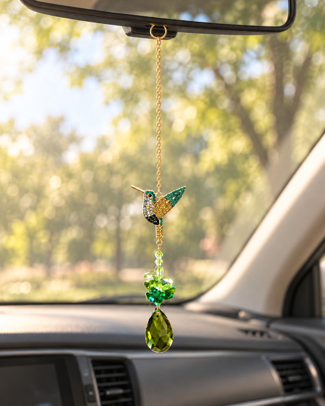 Green Hummingbird Crystal Suncatcher Window Hanging