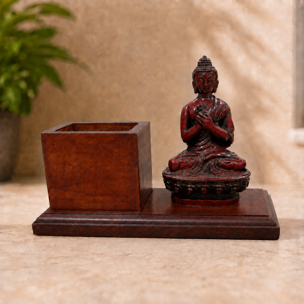 Handcrafted Buddha Pen Holder – Made in Nepal