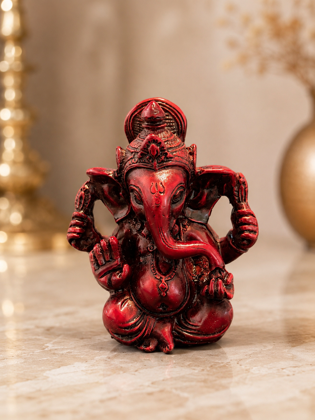 Red Lord Ganesha Statue | Spiritual | Home & Car Décor