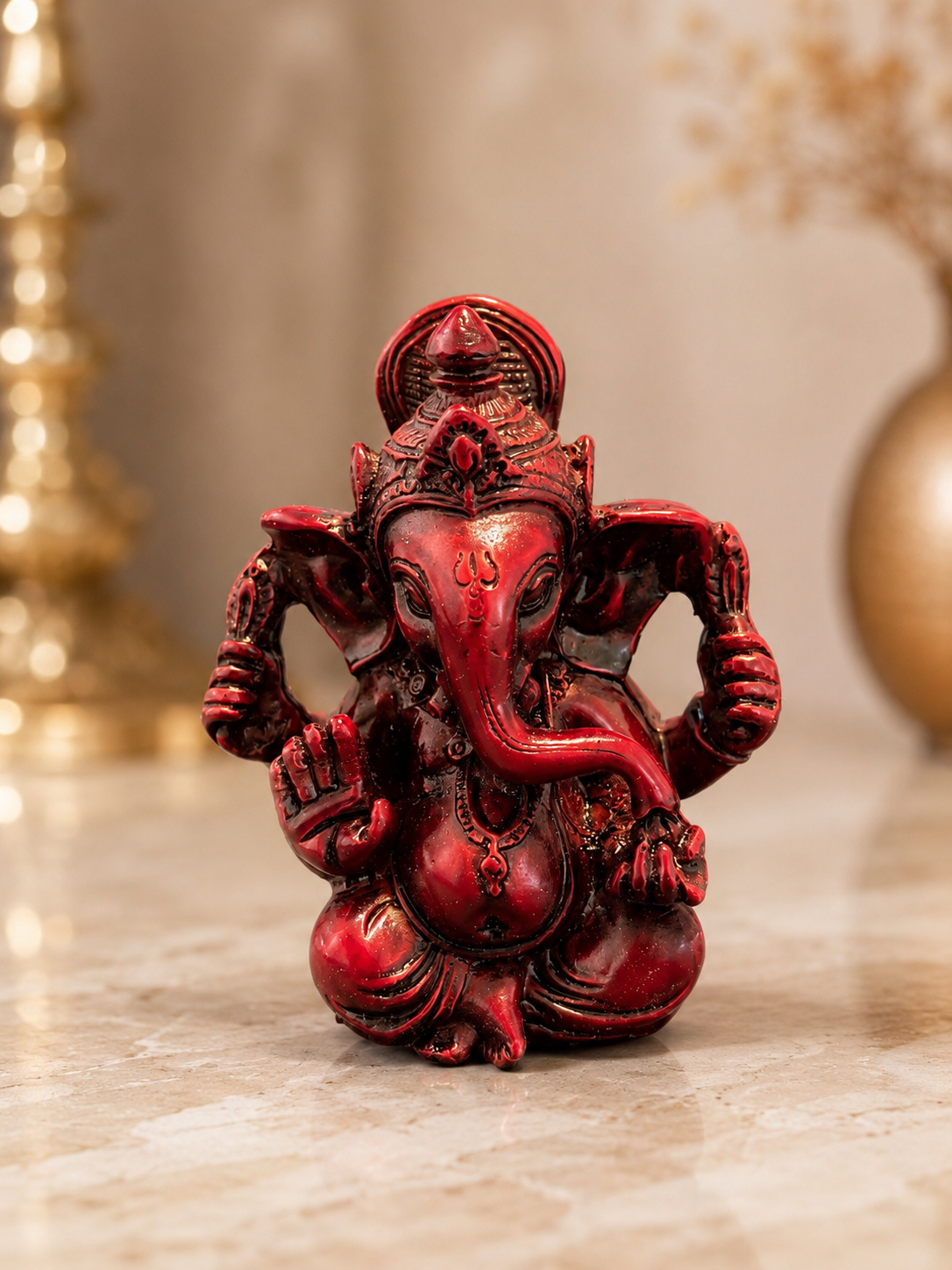 Red Lord Ganesha Statue | Spiritual | Home & Car Décor