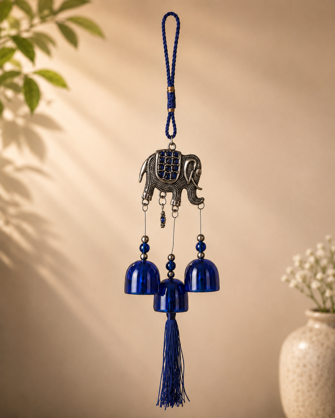 Blue Elephant Hanging Ornament | Decorative Wind Chime for Home & Car