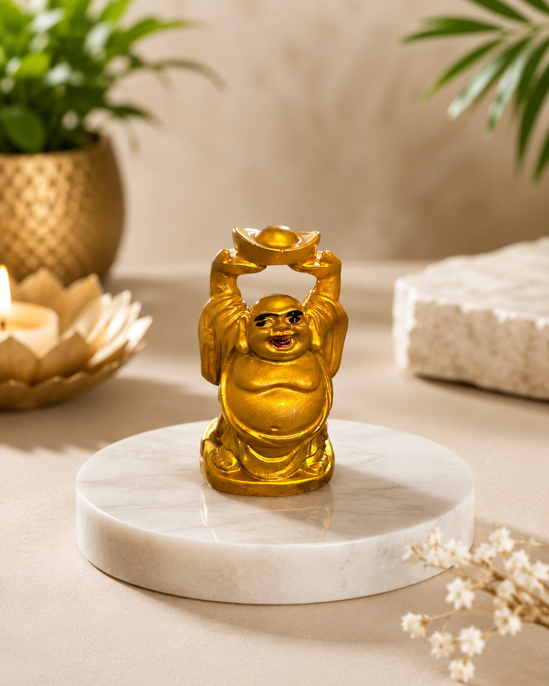 Laughing Buddha Prosperity Statue | Gold Home & Car Décor