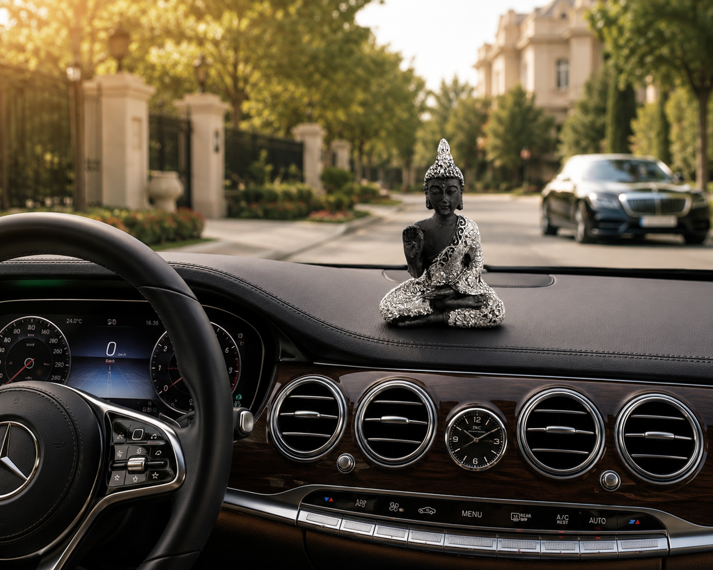 Silver Buddha Decorative Statue | Meditation & Prayer Room | Home & Car Décor