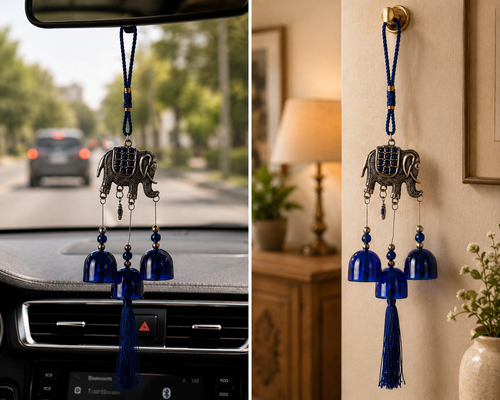 Blue Elephant Hanging Ornament | Decorative Wind Chime for Home & Car