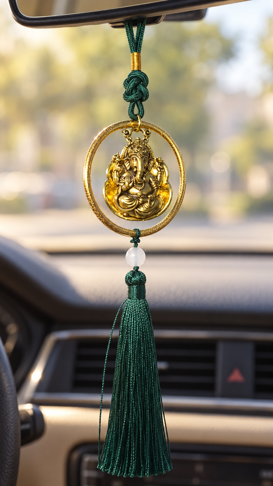 Ganesha Car & Home Hanging Ornament with Green Tassel