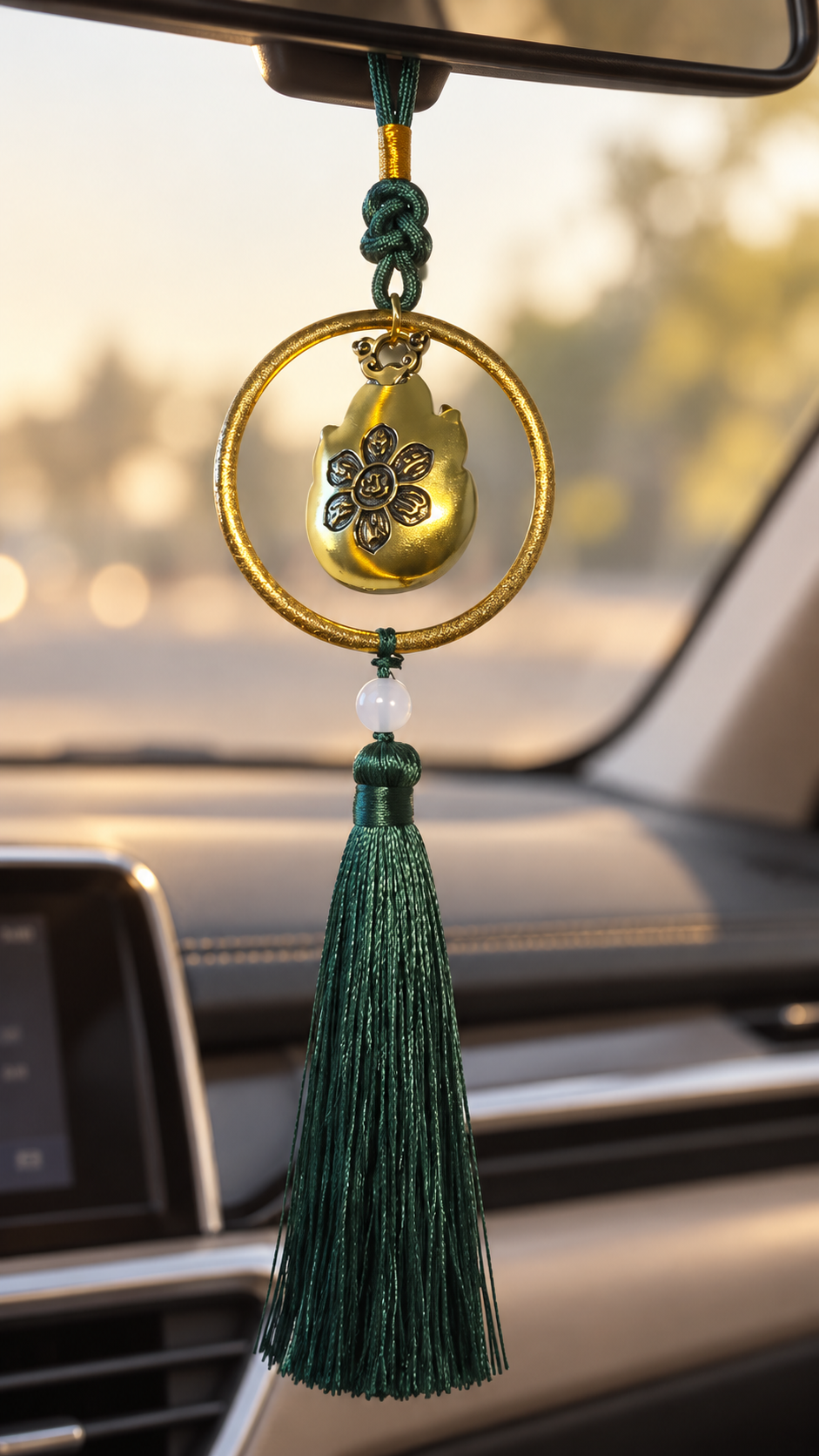 Ganesha Car & Home Hanging Ornament with Green Tassel