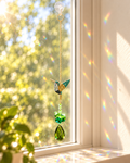 Green Hummingbird Crystal Suncatcher Window Hanging